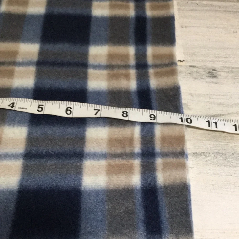 Royal Rossi blue tan cream white plaid 10”x62” cashmere scarf with fringe
